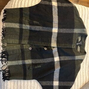 Black and Gray Poncho with Fringe